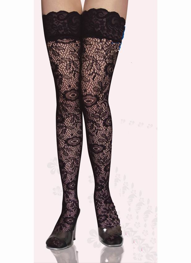 Black Seducing Flower Decoration Chiffon Stockings